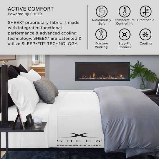 Active Comfort Sheet Set shown on bed #choose-your-color_blue-sky