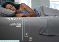Midnight Label Sheet Set shown with model on bed #choose-your-color_stone