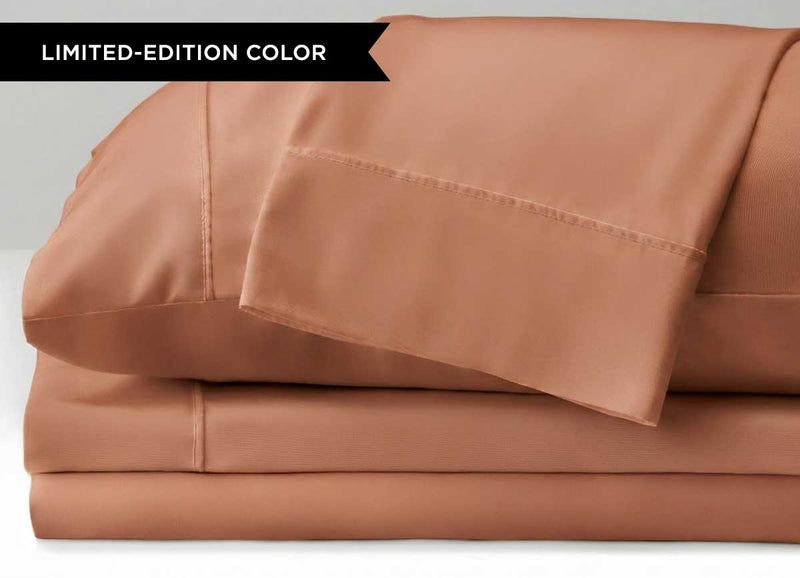Stacked sheet set components of ARCTIC AIRE•MAX Sheet Set shown in Sunlit Sienna #choose-your-color_sunlit-sienna