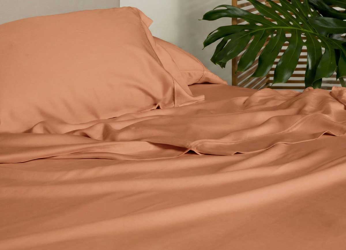 Lifestyle of ARCTIC AIRE•MAX Sheet Set shown in Sunlit Sienna #choose-your-color_sunlit-sienna
