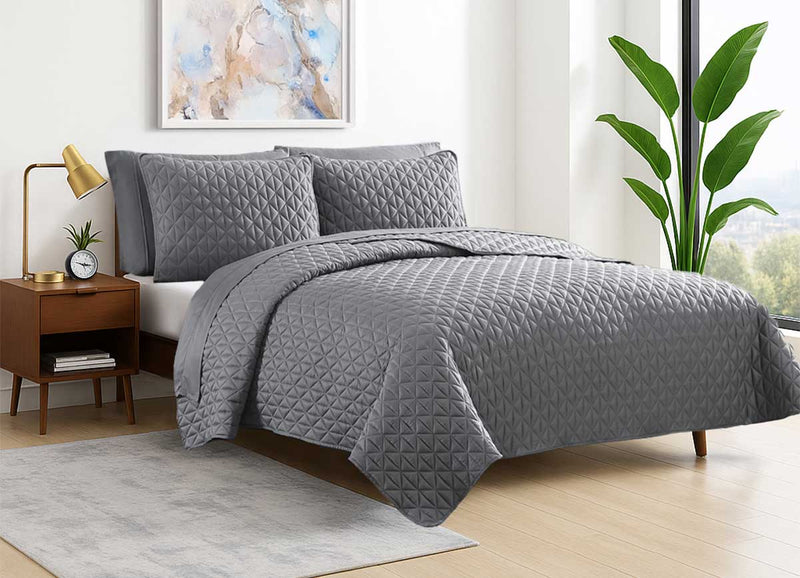 Arctic Diamond Coverlet Set in Charcoal in bedroom environment. #choose-your-color_charcoal