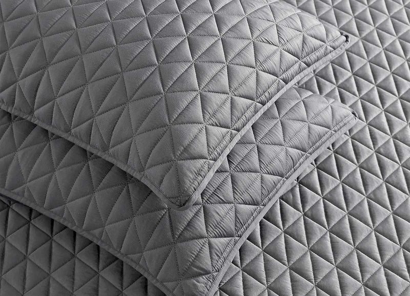 Arctic Diamond Coverlet and Shams in Charcoal in bedroom environment. #choose-your-color_charcaoal