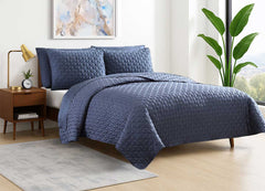 Arctic Diamond Coverlet Set in Navy in bedroom environment. #choose-your-color_navy