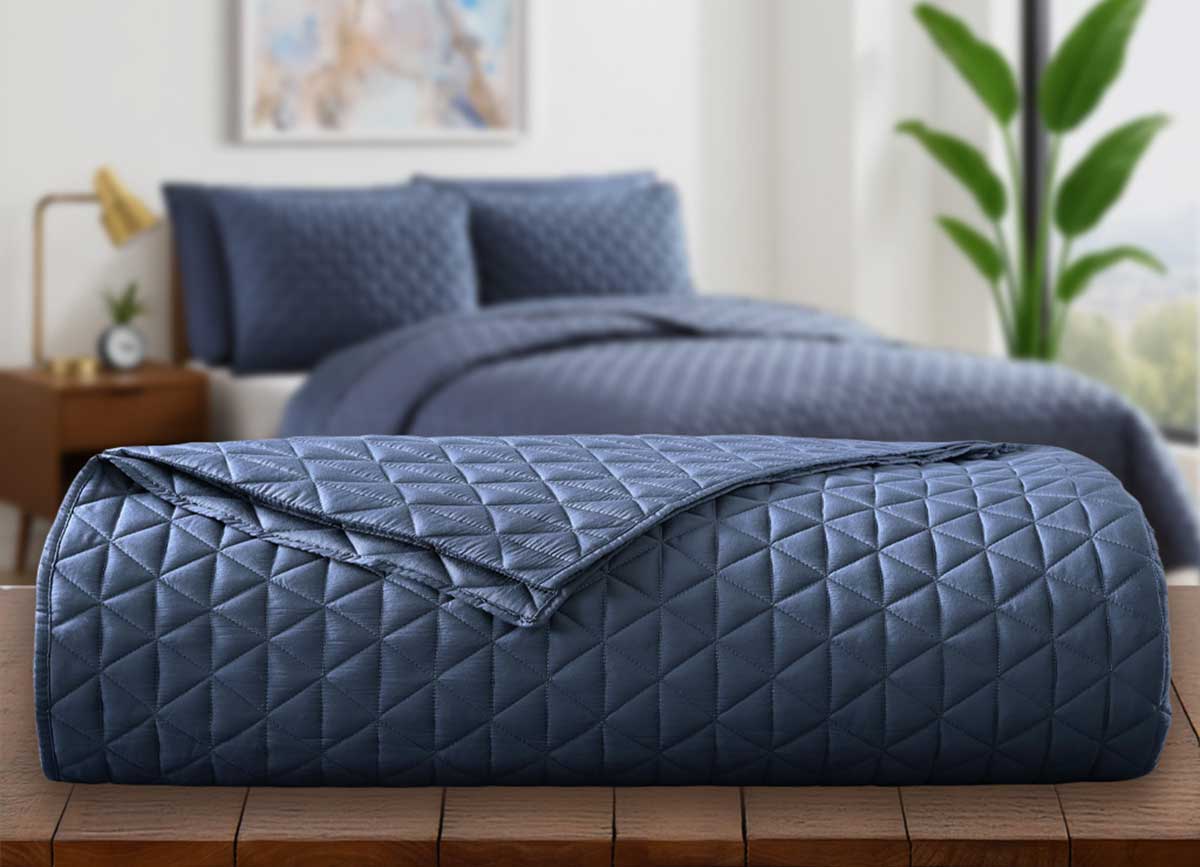 Arctic Diamond Coverlet shown in Navy. #choose-your-color_navy
