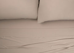 Nightfall Sheets and Pillowcases on a bed shown in Sand Dune #choose-your-color_sand-dune