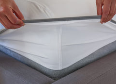 Bright White sheet set shown on bed in bedroom environment. #choose-your-color_white