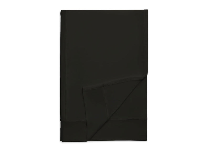 Black folded fitted sheet on a white background.