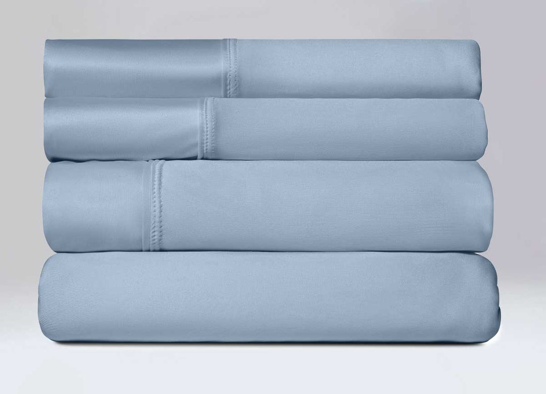 Active Comfort Sheet Set shown in stack #choose-your-color_blue-sky