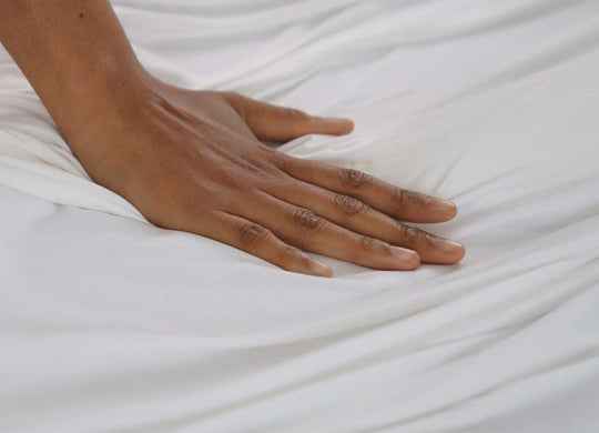 Close up detail image of Active Comfort Sheet Set shown on bed #choose-your-color_bright-white