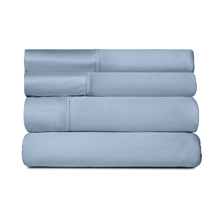 Active Comfort Sheet Set shown in stack #choose-your-color_blue-sky