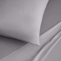 Detail shot of Active Comfort Sheet Set shown on bed #choose-your-color_pewter