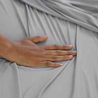 Close up detail image of Active Comfort Sheet Set shown on bed #choose-your-color_pewter