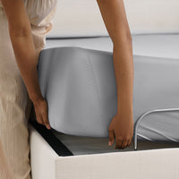 Corner detail image of Active Comfort Sheet Set shown on bed #choose-your-color_pewter