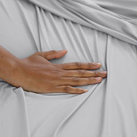 Detail shot of Active Comfort Sheet Set shown on bed #choose-your-color_silver-cloud