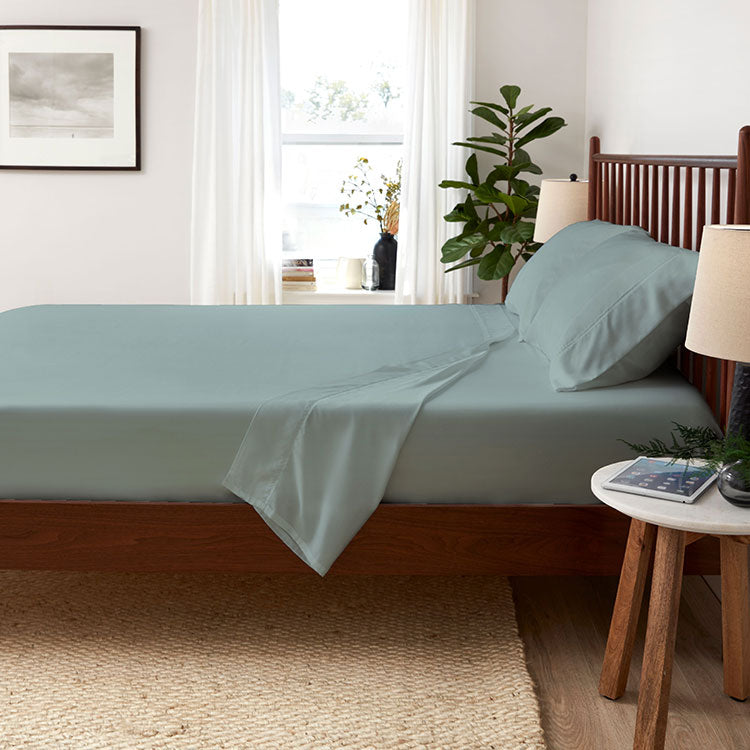 Lifestyle of ARCTIC AIRE•MAX Sheet Set shown in Aloe #choose-your-color_aloe