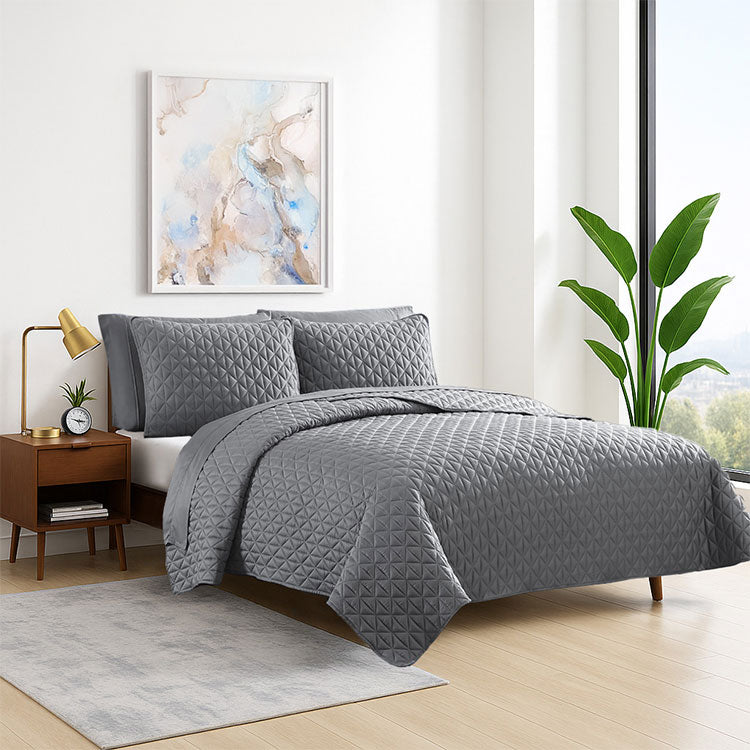 Arctic Diamond Coverlet Set in Charcoal in bedroom environment. #choose-your-color_charcoal