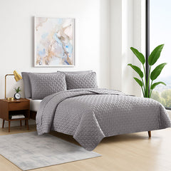 Arctic Diamond Coverlet Set in Silver in bedroom environment. #choose-your-color_silver