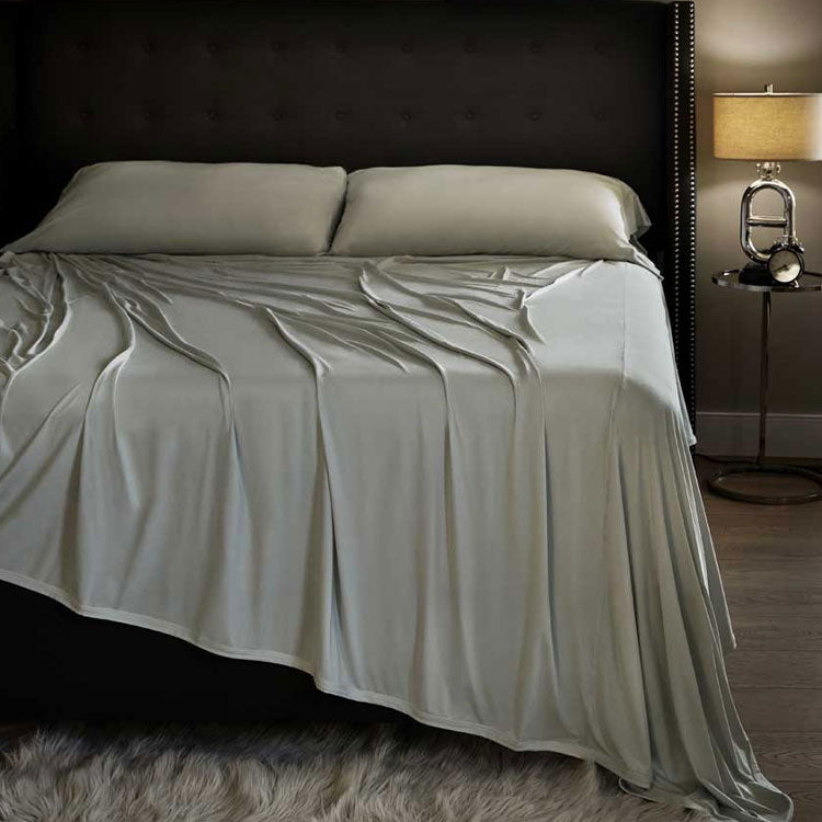 Midnight Label Sheet Set on bed #choose-your-color_mist-gray