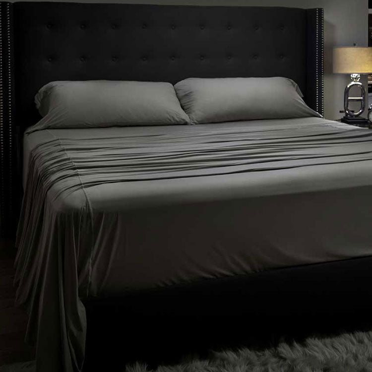 Midnight Label Sheet Set on bed #choose-your-color_stone