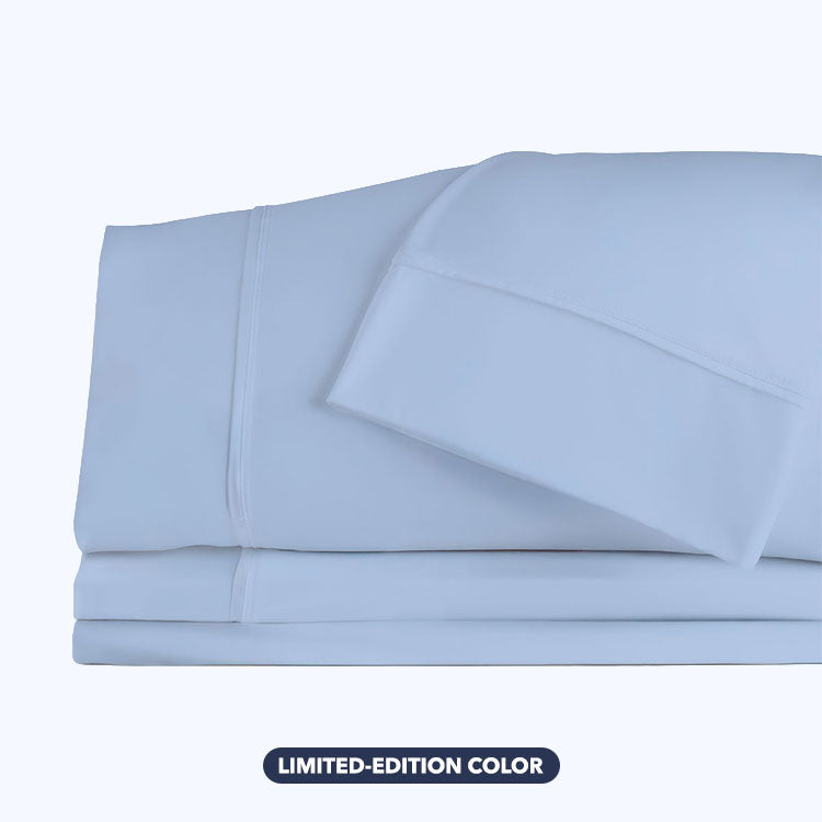 Nightfall Sheet Sets shown in stack #choose-your-color_blue-mist