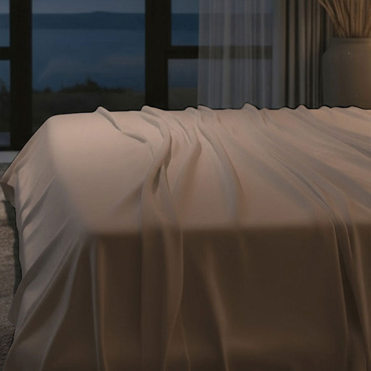 Bed has Nightfall Sheet Sets in Sand Dune color.#choose-your-color_sand-dune