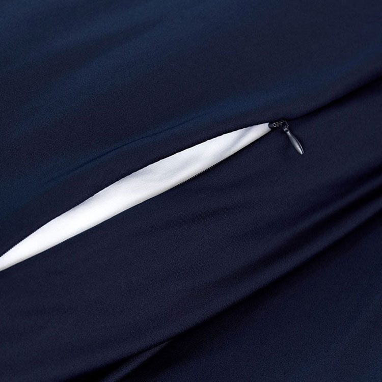 Navy Duvet Cover close up of hidden zipper #choose-your-color_navy