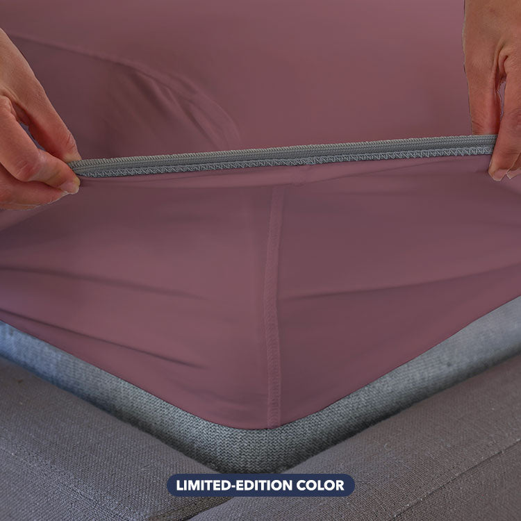 Cherry Blossom fitted sheet shown on deep pocket mattress bed in bedroom environment. #choose-your-color_cherry-blossom