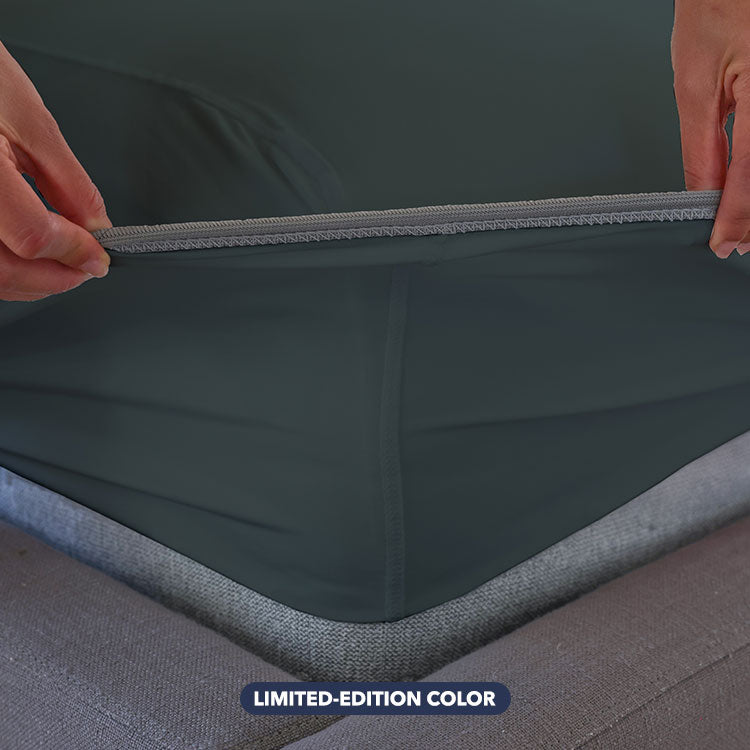 Fresh Meadow fitted sheet shown on deep pocket mattress bed in bedroom environment. #choose-your-color_fresh-meadow
