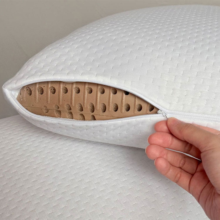 SleepScent Pillow zipper being pulled open showing the inner foam breathable pillow.