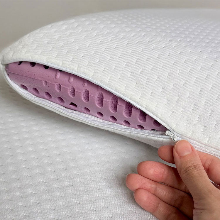SleepScent Pillows close up detail photo showing the zipper being closed.