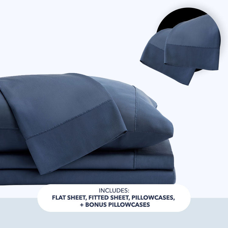 Arctic Aire•MAX Starter Bundle includes a flat sheet, fitted sheet, 2 pillowcases, plus two bonus pillowcases.