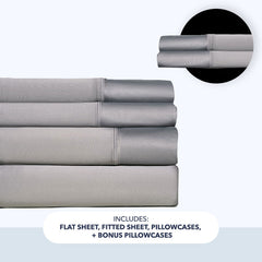 Active Comfort Starter Bundle includes a flat sheet, fitted sheet, 2 pillowcases, plus two bonus pillowcases.