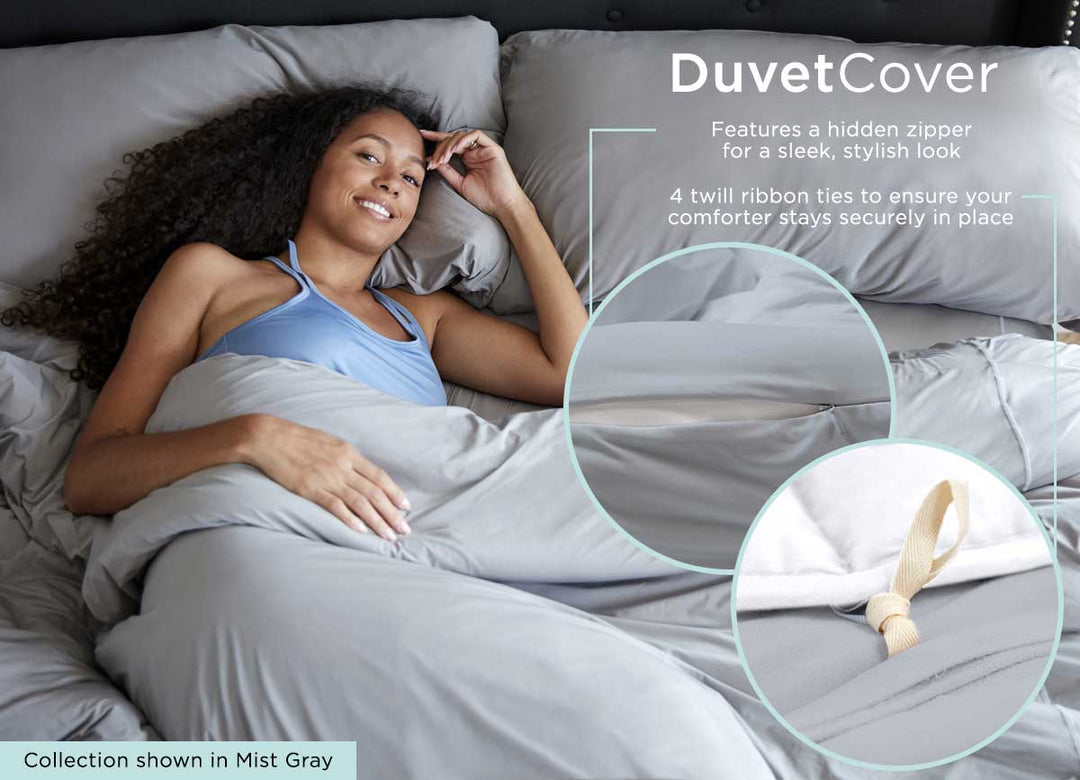 Midnight Label Duvet Cover Infographic #choose-your-color_mist-gray