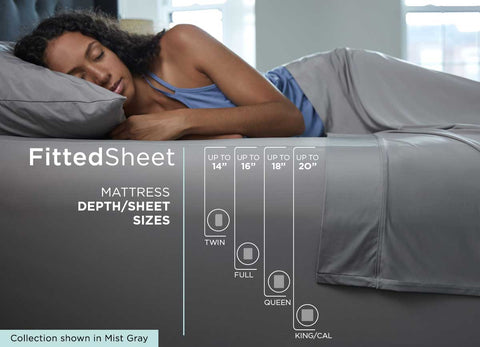  Midnight Label Sheet Set shown with model on bed#choose-your-color_porcelain