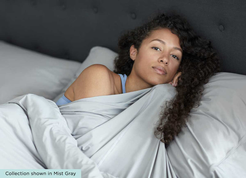 lifestyle image of MIDNIGHT LABEL Flat Sheet #choose-your-color_porcelain