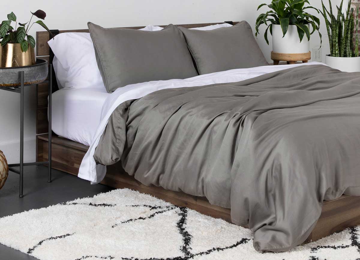 Arctic Aire Duvet Set Lifestyle Image Shown in Charcoal #choose-your-color_charcoal