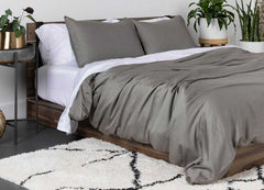 Arctic Aire Duvet Set Lifestyle Image Shown in Charcoal #choose-your-color_charcoal