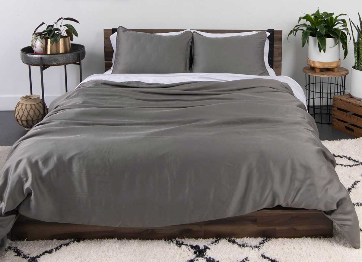 Arctic Aire Duvet Set Lifestyle Image Shown in Charcoal #choose-your-color_charcoal