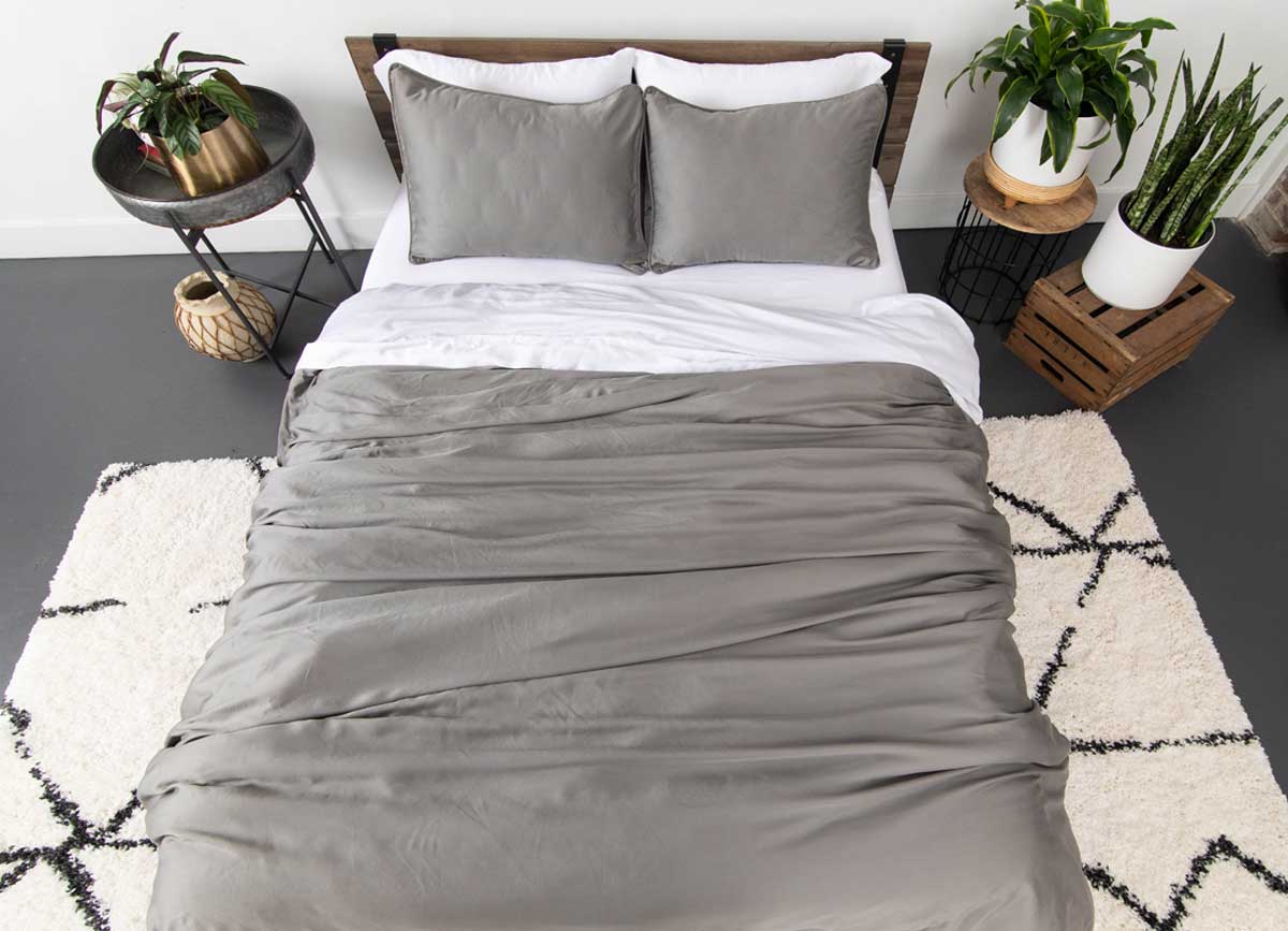 Arctic Aire Duvet Set Lifestyle Image Shown in Charcoal #choose-your-color_charcoal