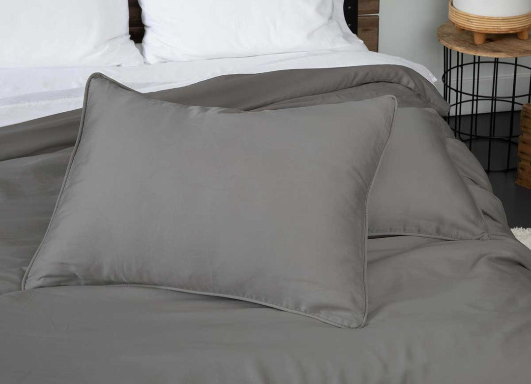 Arctic Aire Duvet Set Lifestyle Image Shown in Charcoal #choose-your-color_charcoal