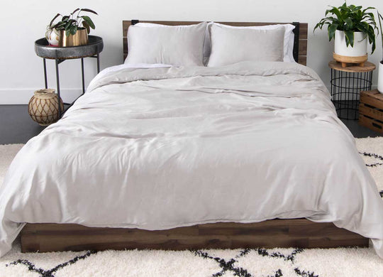 Arctic Aire Duvet Set Lifestyle Image Shown in Silver #choose-your-color_silver