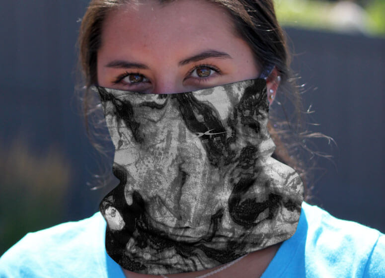 Model Wearing SHEEX Gaiter in Black Tie Dye #choose-your-color_black-tie-dye
