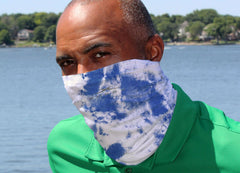 Model Wearing SHEEX Gaiter in Blue Tie Dye#choose-your-color_blue-tie-dye