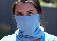 Performance Neck Gaiter Shown in Carolina Blue on Model