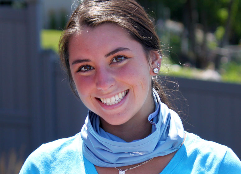 Model wearing SHEEX Gaiter in Carolina Blue #choose-your-color_carolina-blue