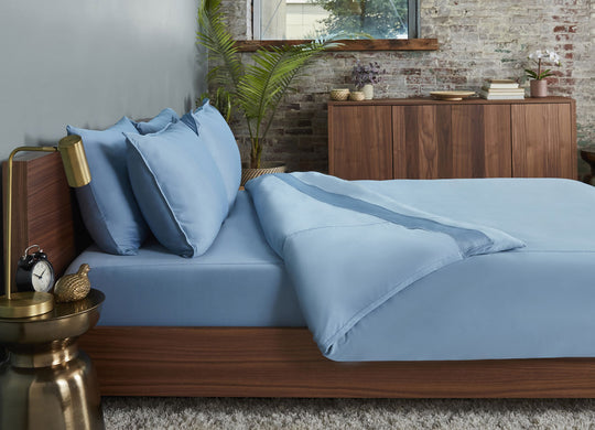 Carolina Blue  Duvet Cover on bed in room #choose-your-color_carolina-blue
