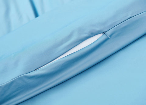 Carolina Blue Duvet Cover close up of hidden zipper #choose-your-color_carolina-blue