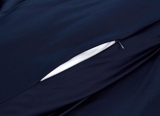 Navy Duvet Cover close up of hidden zipper #choose-your-color_navy