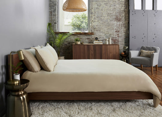 Khaki  Duvet Cover on bed in room #choose-your-color_khaki