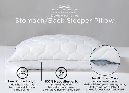 Infographic of Original Performance Down Alternative Stomach/Back Sleeper Pillow